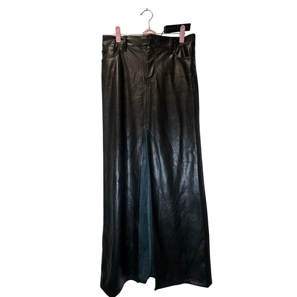 alice + olivia Black Faux Leather Wide-Leg‎ Pants Pockets Zip/Button, Size 4